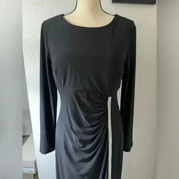 MSK Womens Black Long Sleeve Jewel Neck Full-Length Evening Dress 10 - Picture 4 of 10